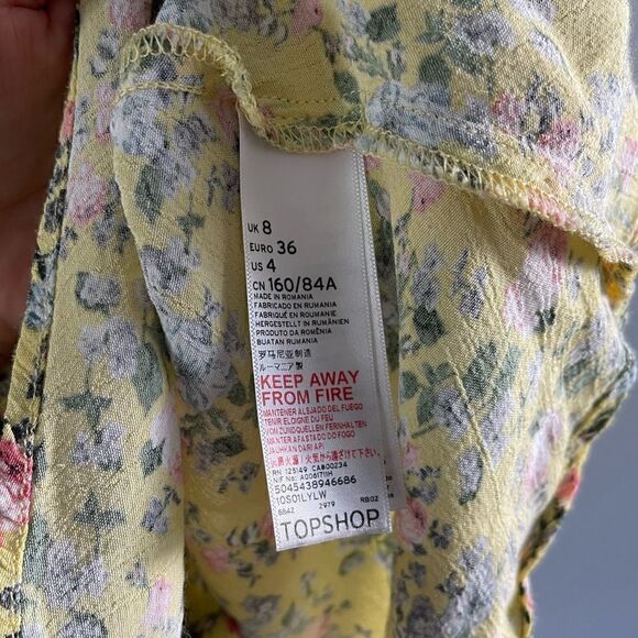 Topshop Yellow Floral Hook Closure Mini Dress || SZ 4 - Picture 5 of 16